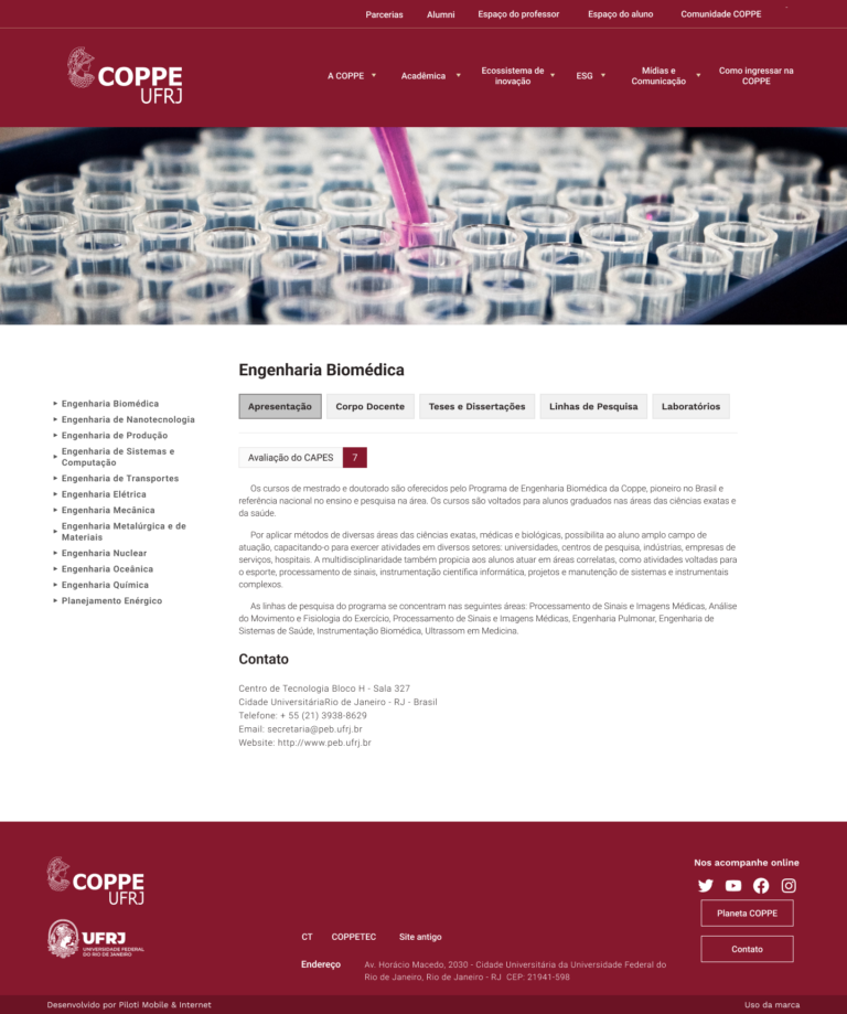 Página dos Programas